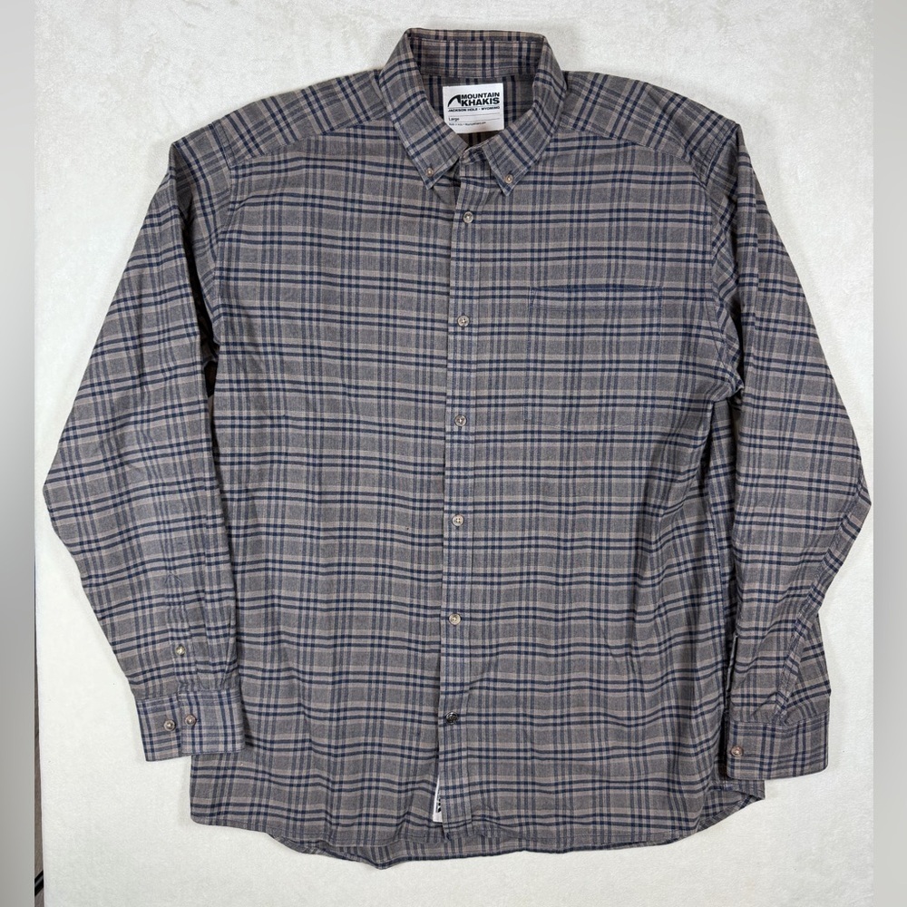 Mountain Khakis Size Large Gray Thick Cotton Plaid Button Down Shirt